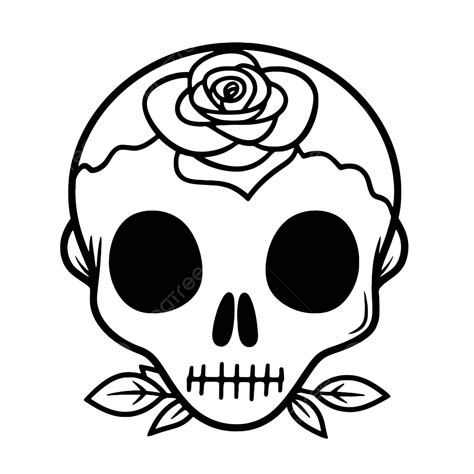 Sugar Skull In White With Roses In The Middle Outline Sketch Drawing Vector, Skull Rose Drawing ...