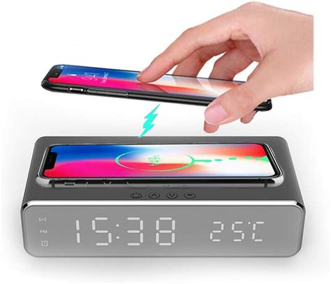 Amazon.com: Hopkog LED Smart Alarm Clock Time Temperature Display Wireless Charging Pad Dock ...