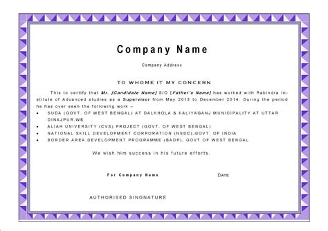 Best Experience Certificate Format, Experience letter sample