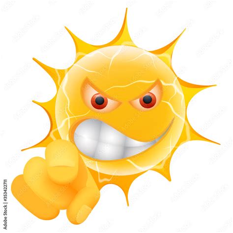 Evil Summer Sun Emoticon. Angry Sun Emoji is pointing at you. Isolated ...