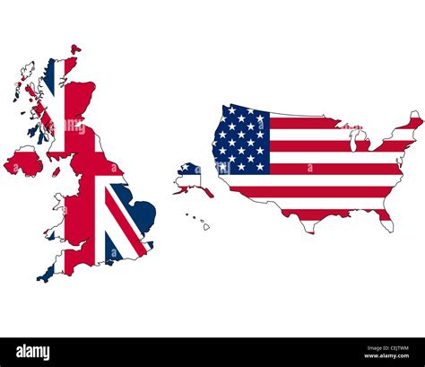 UK and USA union jack flag inside map Stock Photo - Alamy