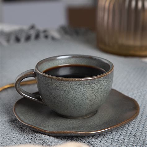 Hot Sale Rustic 8oz Cappuccino Ceramic Coffee Cup, Brown Grey Color ...