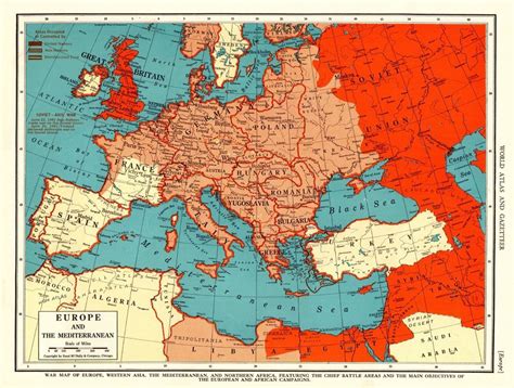 1942 Vintage Wartime Europe Map WWII Mediterranean Map Gallery Wall Art #6118 | Geografia, Mapa ...