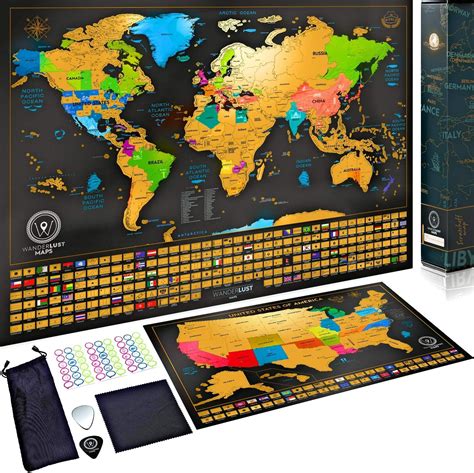 Scratch Off Map of the World + USA Map - Set of Two Deluxe Gold Scratch-Off | eBay