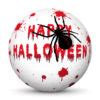 White Sphere with Red "Happy Halloween" Lettering, Red Drops of Blood and Black Spider on ...