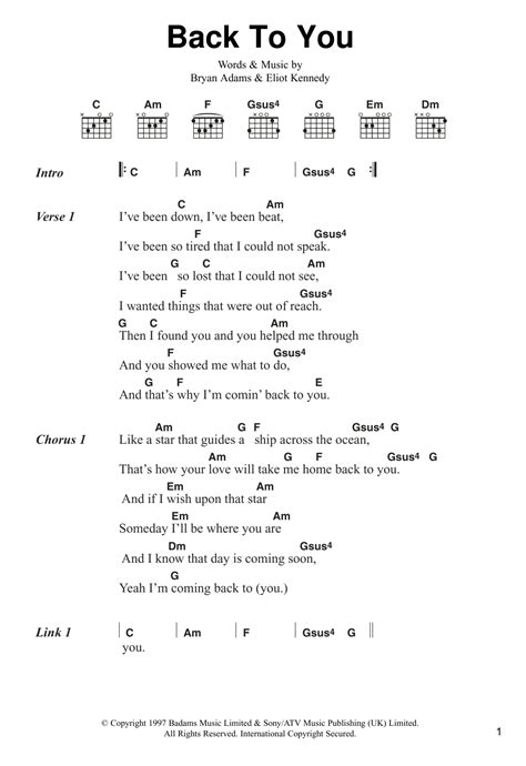 Back To You by Bryan Adams - Guitar Chords/Lyrics - Guitar Instructor