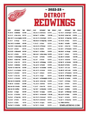 Printable 2022-2023 Detroit Red Wings Schedule