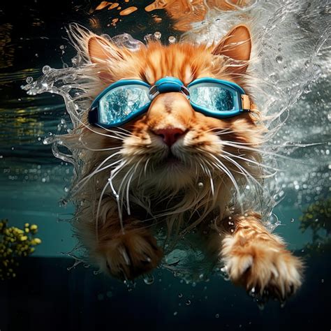 Premium AI Image | Humorous Caricature of Cat Swimming Underwater ...