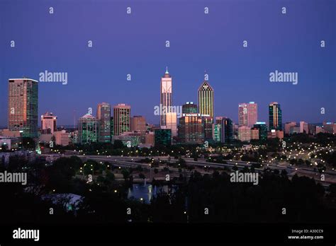 The modern city skyline of Perth Western Australia at twilight Stock ...