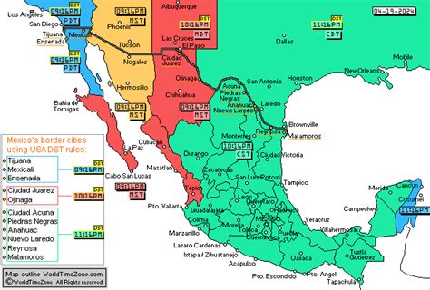 Mexico time zones map - Local Time in Mexico, Husos horarios de Mexico ...