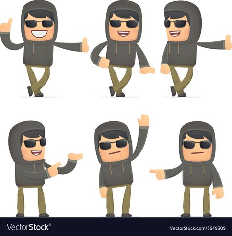 Set of hacker character in different poses Vector Image