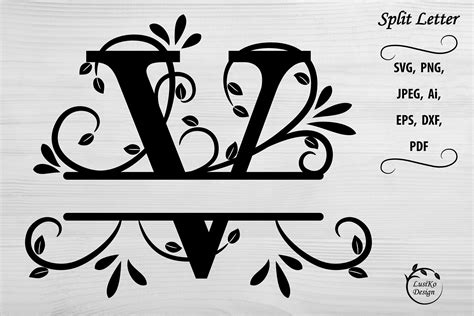 Letter V. Split monogram letter V. Floral alphabet SVG, DXF By LusiKo Design | TheHungryJPEG