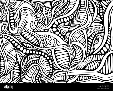 Psychedelic Abstract Doodle style Black and White decorative ornament ...