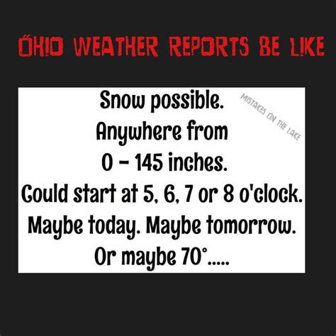 Ohio weather report. Snow possible, anywhere from 0 - 145"! Lol | Ohio weather, Weather memes, Ohio