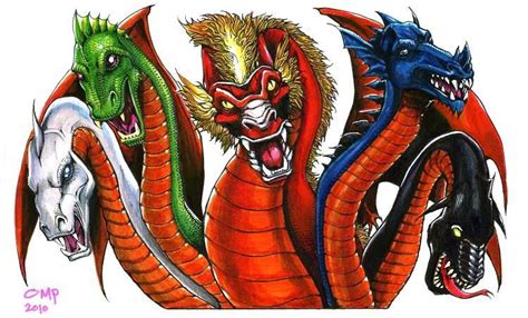 Tiamat - each head has a cutesy name: (l to r) Katrina Highkick, Kung Fu Candy, Trixie F ...