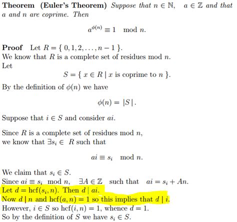 number theory - Question in the stage of the proof in Euler's theorem? - Mathematics Stack Exchange