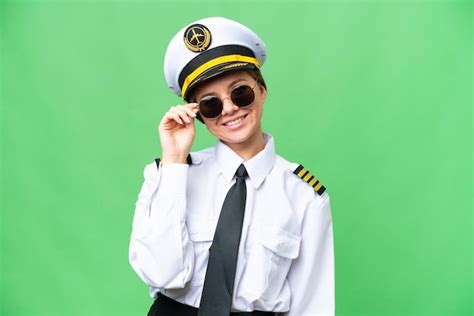 Premium Photo | Airplane pilot woman over isolated chroma key ...