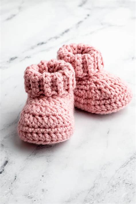 Classic Crochet Baby Booties with Folded Cuff - Free Pattern - Sarah Maker