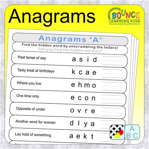 Printable Anagram Puzzles