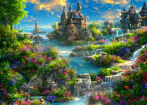 Natural Landscape With Fairy Tale Castles Background, Cartoon, Nature ...