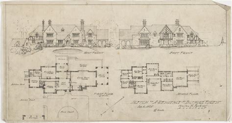 Large Tudor mansion blueprint, facade and floor plans | Mansion floor plan, Architectural floor ...