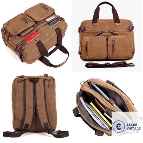 Clean Vintage Convertible Bags Briefcase Backpack Messenger Bag for Men Women- Laptop Bag Canvas ...