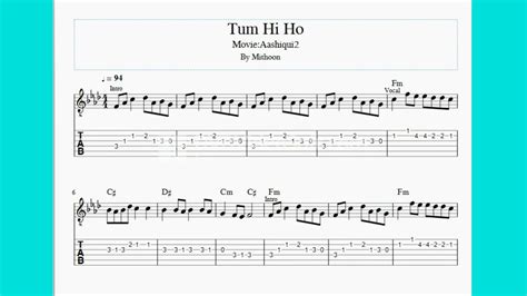 Tum Hi Ho Piano Guitar Tabs tutorial/ lesson chords /With notes /piano ...