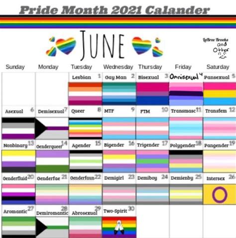 Pride Month Calendar (Not Mine) by IdioticOtter on DeviantArt