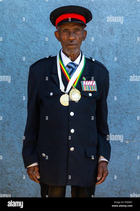 Veteran from the italo-ethiopian war in army uniform, Addis Abeba region, Addis Ababa, Ethiopia ...