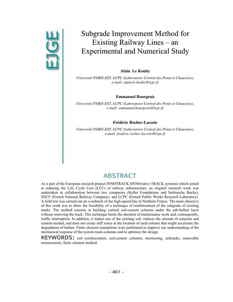 (PDF) Subgrade Improvement Method for Existing Railway Lines : An ...