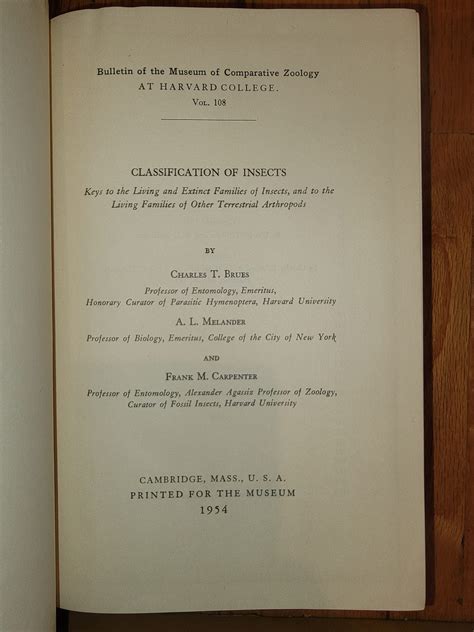 Classification of Insects, Keys to the living and extinct families of Insects, and to the Living ...