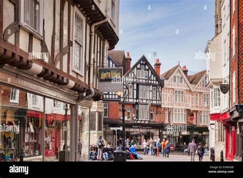 The ancient city centre of Canterbury, Kent, England, UK, on a sunny day in early spring. The ...