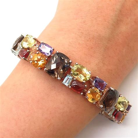 925 Sterling Silver Real Multi-Color Gemstone Link Bracelet 7" $165 | Link bracelets, Multi ...