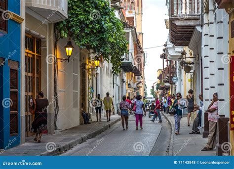 OLD TOWN CARTAGENA, COLOMBIA - September 20 2013 - Tourists and Locals Walking Inside the Old ...