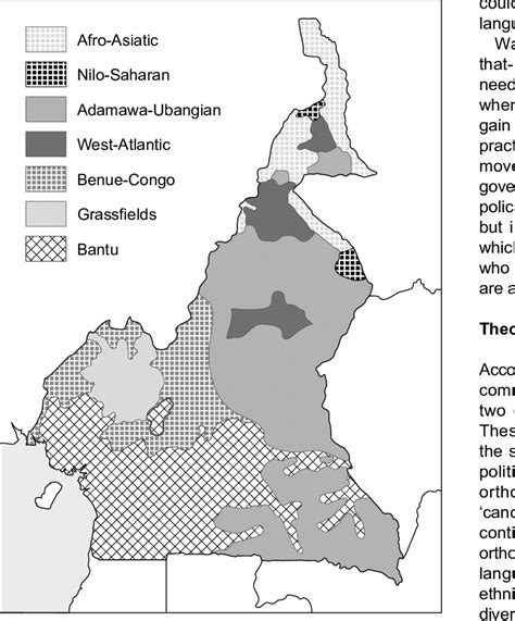 Cameroon language map showing principal language families and their... | Download Scientific Diagram