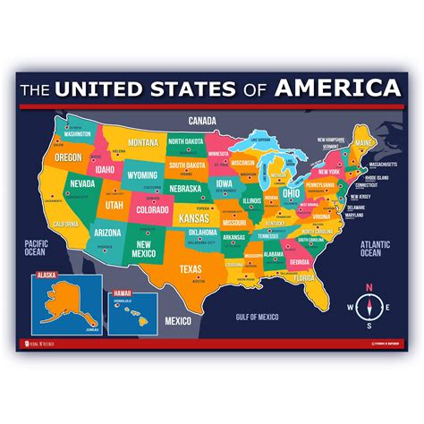 Buy of USA for kids (18x24) LAMINATED 50 states and capitals Large Young N Refined Online at ...