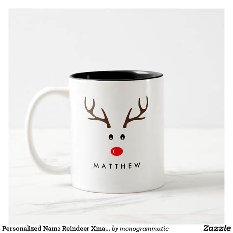 Personalized Name Reindeer Xmas Holiday Two-Tone Coffee Mug | Zazzle | Diy christmas mugs ...