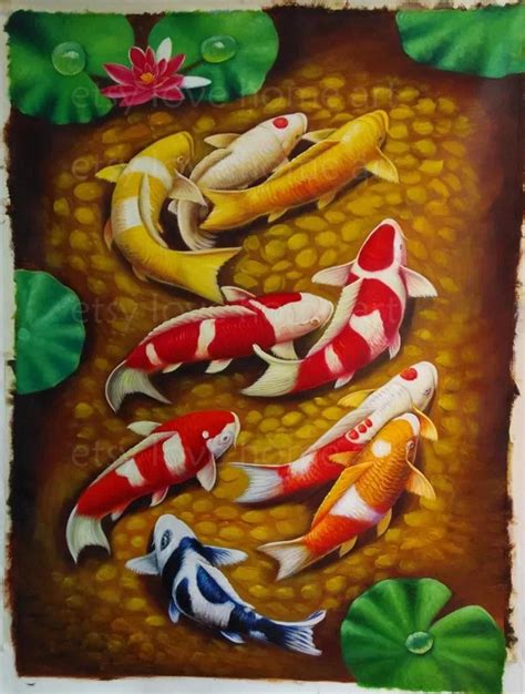 High quality handpainted 9 koi fish oil painting for home | Etsy | Koi fish, Fish wallpaper ...