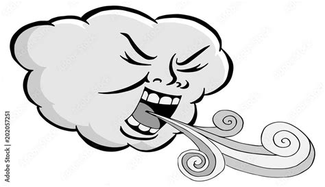 Angry Cloud Blowing Wind Cartoon Stock Vector | Adobe Stock