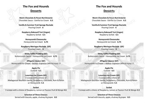 Menu at The Fox and Hounds pub & bar, Shawbury