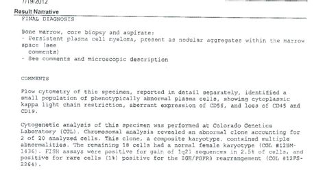 jm's Adventure with Multiple Myeloma: 2nd ASCT - Bone Marrow Biopsy Results from July 12 2012