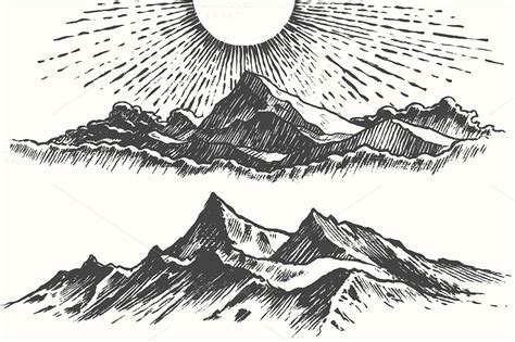 Illustration of mountain slopes | Mountain drawing, Mountain range ...