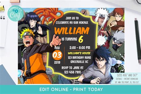 Naruto Birthday, Boy Birthday, Bday, Peppa Pig Birthday Invitations, Baby Shower Invitations ...