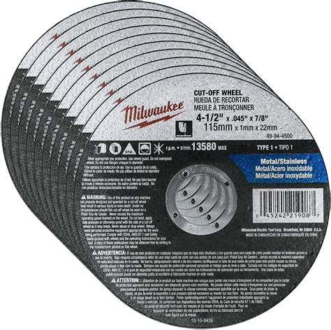 Milwaukee 10 Pack - 4 1 2 Cutting Wheels For Grinders - Aggressive Cutting For Metal & Stainless ...