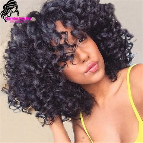 Curly Full Lace Wig With Bangs Short Curly Human Hair Wigs Virgin ...