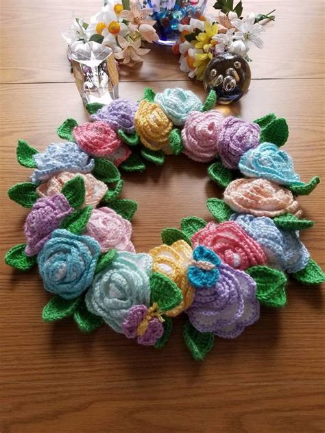 Spring / Summer crocheted wreath | Etsy | Crochet wreath, Crochet bouquet, Wreath crafts