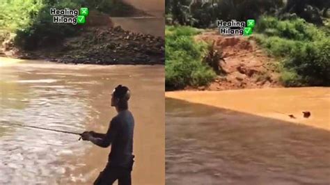 Viral, Aksi Nyeleneh Orang Mancing di Sungai Ini Bikin Netizen Panik ...