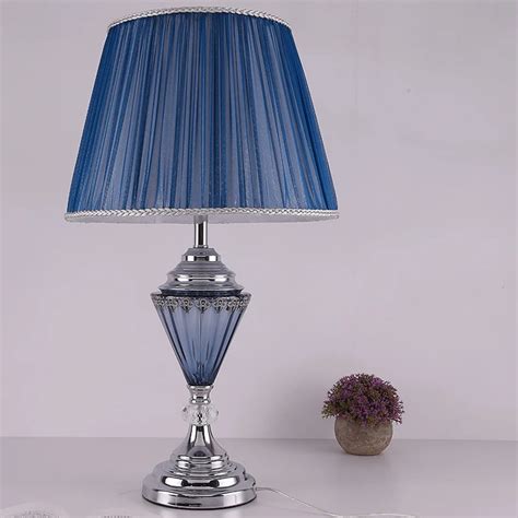 modern table lamp to warm the bedroom bedside lamp Creative Blue Glass bedroom living room ...