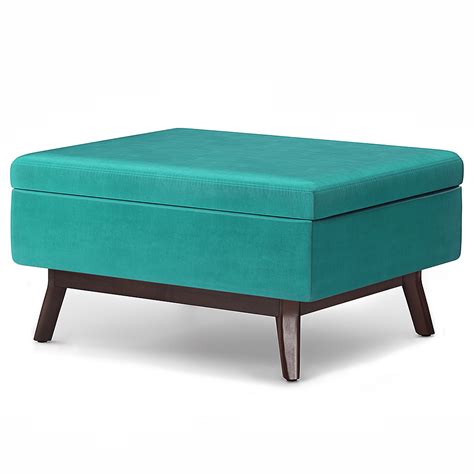 Simpli Home - Owen Coffee Table Storage Ottoman - Aqua Blue - Angle