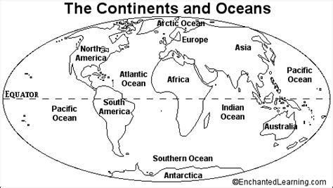 Continents and Oceans Quiz Printout - EnchantedLearning.com